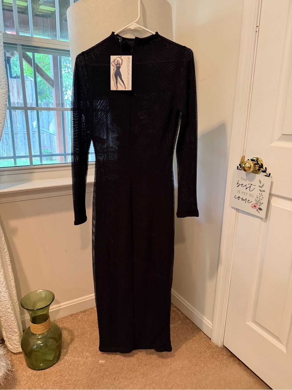 Black Long Sleeve fishnet  Maxi Dress - Elegant Wear
